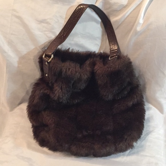 Bath & Body Works Brown Faux Fur Handbag Purse - Picture 1 of 5
